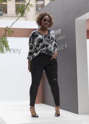 US: New York fashion week Ashley Nell Tipton show Model walks runway for women plus-size collection by Ashley Nell Tipton presented by JCPenney during New York fashion week ss 2017 at Greeley Square, New York.  LevxRadin