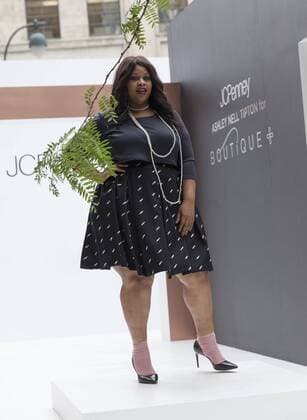 US: New York fashion week Ashley Nell Tipton show Model walks runway for women plus-size collection by Ashley Nell Tipton presented by JCPenney during New York fashion week ss 2017 at Greeley Square, New York.  LevxRadin