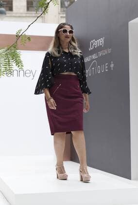 US: New York fashion week Ashley Nell Tipton show Model walks runway for women plus-size collection by Ashley Nell Tipton presented by JCPenney during New York fashion week ss 2017 at Greeley Square, New York.  LevxRadin
