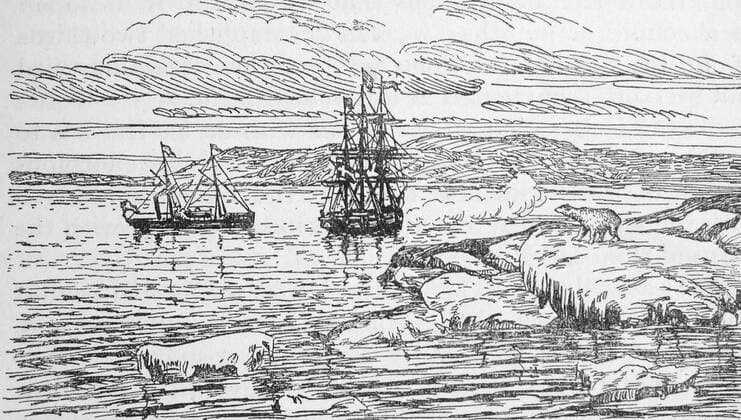 Nordenskjold s ship, The Vega, saluting Cape Chelyuskin, the most northerly point of the old world. WHA  !ACHTUNG AUFNAHMEDATUM GESCHÄTZT! Copyright: WHA UnitedArchivesWHA_056_0924