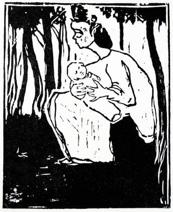 Woodcut of a mother holding her infant child by Emil Nolde (1867-1956) German Danish painter, printmaker and member of Die Brücke. Dated 1906 WHA  !ACHTUNG AUFNAHMEDATUM GESCHÄTZT! Copyright: WHA UnitedArchivesWHA_058_0978