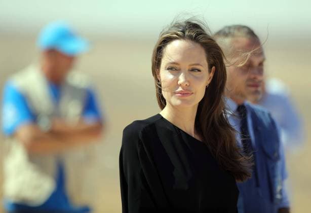 (160909) -- AZRAQ, Sept. 9, 2016 -- U.S. actress and special envoy to the United Nations High Commissioner for Refugees(UNHCR) Angelina Jolie is seen during her visit to a Syrian refugee camp in Azraq, Jordan, on Sept. 9, 2016. ) JORDAN-AZRAQ-SYRIAN REFUGEE CAMP-VISIT MohammadxAbuxGhosh 