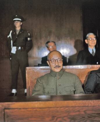 War Crimes Trial of Hideki Tojo (1884 – 1948) general of the Imperial Japanese Army. Prime Minister of Japan during much of World War II. Tojo was arrested, sentenced to death for Japanese war crimes by the International Military Tribunal for the Far East, and hanged on December 23, 1948. WHA  !ACHTUNG AUFNAHMEDATUM GESCHÄTZT! Copyright: WHA UnitedArchivesWHA_069_0332