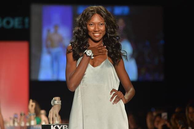 A model walks on the runway at the Kyboe show during New York Fashion Week: The Shows at The Arc, Skylight at Moynihan Station in New York City on September 10, 2016.  NYP20161009995 ANDREAxHANKS