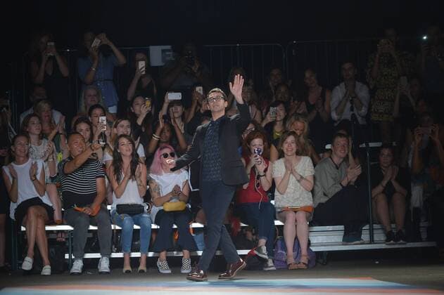 Christian Siriano greets the audience on the runway at the Christian Siriano show during New York Fashion Week: At Artbeam in New York City on September 10, 2016.  NYP201610010024 ANDREAxHANKS