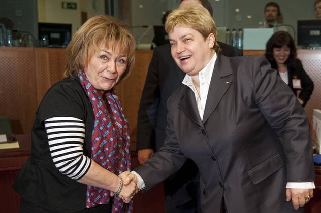 Feb 27, 2009 - Brussels, Belgium - Swedish justice minister BEATRICE ASK (L) and Bulgarian justice minister MIGLENA TACHEVA (R) before the start of the second day of the EU Justice and Home Affairs (JHA) Council at European Council headquarters. - ZUMAw80_