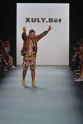 Designer, Lamine Badian Kouyat?, greets the audience on the runway after the XULY.B?t show during New York Fashion Week: The Shows at The Dock, Skylight at Moynihan Station in New York City on September 14, 2016.  NYP201614020047 ANDREAxHANKS