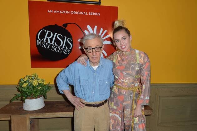 Woody Allen and Miley Cyrus pose together at The Crisis in Six Scenes premiere at The Crosby Street Hotel in New York City on September 15, 2016.  NYP201609150701 ANDREAxHANKS