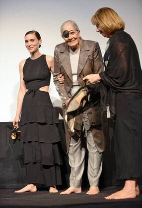 (L-R) Rooney Mara, Vanessa Redgrave and TIFF Executive Director Michele Maheux took off their shoes to go barefoot onstage for cast introductions at the Toronto International Film Festival premiere of The Secret Scripture at Roy Thomson Hall in Toronto, Canada on September 15, 2016.  TOR2016091518 CHRISTINExCHEW