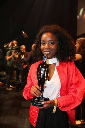The award winner pictured at the award ceremony of the Ensors Flemish film prizes on the closing day of the tenth edition of the Oostende Film festival, Friday 16 September 2016.  NICOLASxMAETERLINCK 04933589