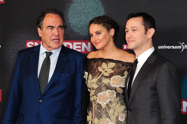 Oliver Stone, Shailene Woodley und Joseph Gordon-Levitt bei der Snowden Filmpremiere am 19.09.2016 in München Snowden Kino Premiere in Muenchen 2016 