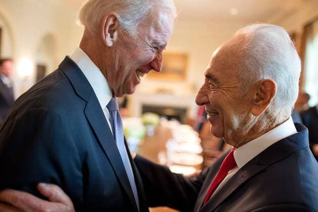 June 25, 2014 - Washington, DC, United States of America - U.S. Vice President Joe Biden greets Israeli President Shimon Peres prior to lunch in the White House Cabinet Room June 25, 2014 in Washington, DC.ngton, DC. Washington United States of America - ZUMAp138