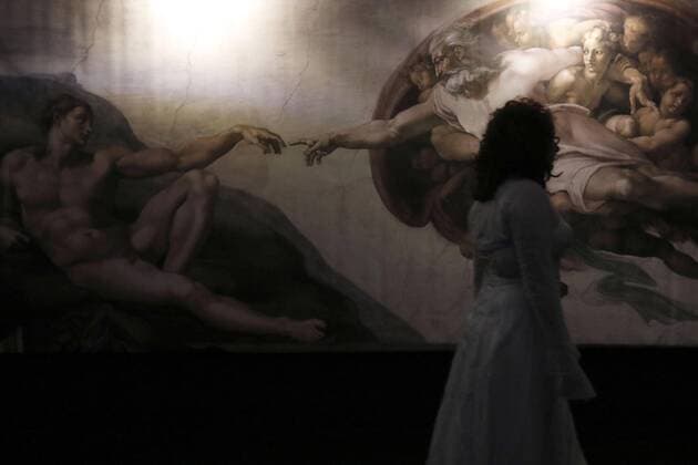 View of the painting The creation of Adam by Italian artist Miguel Angel during the exhibition Miguel Angel. The Divine at Gallery of Arts by Municipal Palace in Puebla, Mexico, 22 September 2016. Exhibition Miguel Angel. The Divine !ACHTUNG: NUR REDAKTIONELLE NUTZUNG!  PBA01 20160923-636101993303900256