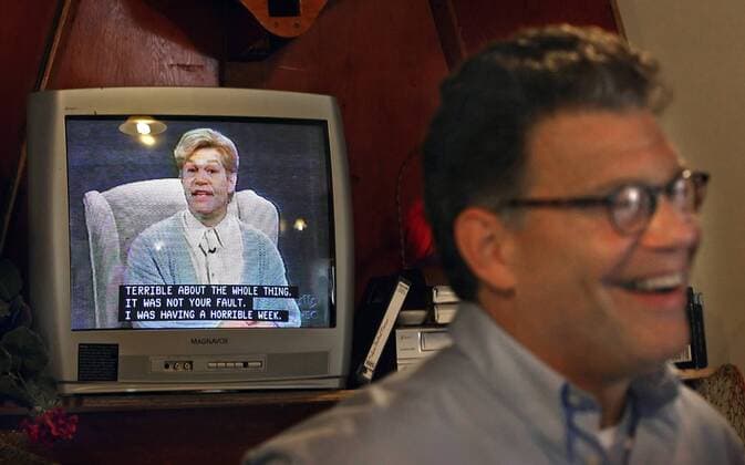 JIM GEHRZ ¢ jgehrz@startribune.com St. Paul August 9, 2008 10:30AM U.S. Senatorial candidate Al Franken campaigned at Polly™s Coffee Cove in St. Paul, where a re-run of a Saturday Night Live episode featuring a character played by Franken, was playing. - ZUMAm42_