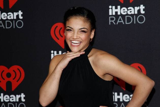 Olympic gymnast Laurie Hernandez arrives for the iHeartRadio Music Festival at the T-Mobile Arena in Las Vegas, Nevada on September 23, 2016.  LVP2016092360 JAMESxATOA