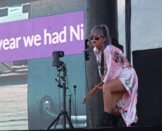 Las Vegas, Nevada, United States of America - JinJoo Lee, guitarist of pop rock group DNCE performs during the iHeartRadio Music Festival Daytime Village on September 24, 2016 at the Las Vegas Village in Las Vegas, Nevada. Las Vegas United States of America - ZUMAt114