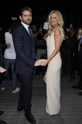 Milan fashion show Trussardi Michelle Hunziker and Tomaso Trussardi arrive on a vintage porsche  Copyright: xLivioxValeriox