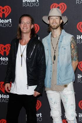 Tyler Hubbard and Brian Kelley of Florida Georgia Line arrive for the iHeartRadio Music Festival at the T-Mobile Arena in Las Vegas, Nevada on September 24, 2016.  LVP2016092497 JAMESxATOA