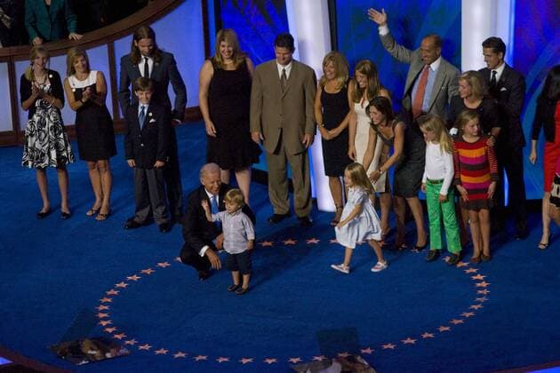Aug 27, 2008 - Denver, Colorado, USA - Sen. Joe Biden of Delaware stands on stage with his family after giving his acceptance speech as the Democratic Party s nominee for vice president at the Pepsi Center in downtown Denver during day three of the Democratic National Convention. These times require more than a good soldier -- they require a wise leader, Biden said. A leader who can deliver change. The change everybody knows we need. Barack Obama will deliver that change. - ZUMAd70_
