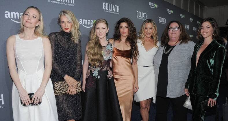 September 30, 2016 - West Hollywood, CA, United States - 30 September 2016 - West Hollywood, California. Sarah Wynter, Ever Carradine, Diana Hooper, Tania Raymonde, Maria Bello, Julie Brister, Olivia Thirlby. Amazon Red Carpet Premiere Screening Of Original Drama Series Goliath held at The London West Hollywood. Photo Credit: AdMedia West Hollywood United States - ZUMAa123
