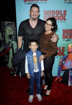 Steve Howey, wife Sarah Shahi & son William Howey MIDDLE SCHOOL: THE WORST YEARS OF MY LIFE FILM PREMIERE Hollywood Patrick Rideaux PicturePerfect