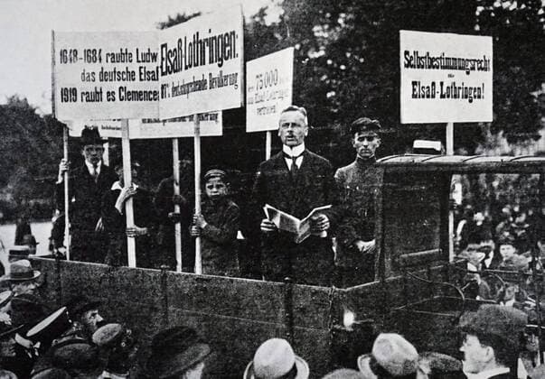 Photograph of a protest in Berlin against the Treaty of Versailles, which ended the state of war between Germany and the Allied Powers. 20th Century
