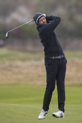07.10.2016. Carnoustie Golf Course, Fife, Scotland. Alfred Dunhill Links Championship Golf 2nd Round. Dave Farrell taking his second shot down the 13th Green 2016 Alfred Dunhill Links Championship Golf 2nd Round Oct 7th  Content restricted for UK based newspaper