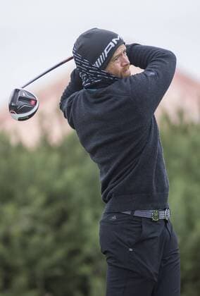 07.10.2016. Carnoustie Golf Course, Fife, Scotland. Alfred Dunhill Links Championship Golf 2nd Round. Dave Farrell teeing off from the 14th tee 2016 Alfred Dunhill Links Championship Golf 2nd Round Oct 7th  Content restricted for UK based newspaper