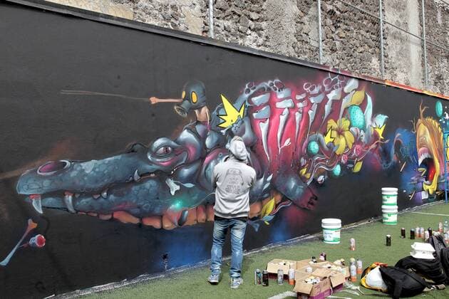 View of a graffiti in a street in Mexico City, Mexico, on 9 October 2016, in the frame of the International Festival of Graffiti 2016, a event organized by collective of urban artists, in which walls of Mexico City, Guadalajara and Monterrey will be painted by local and international artists. EFE Alex Cruz. International Festival of Graffiti 2016 !ACHTUNG: NUR REDAKTIONELLE NUTZUNG!  MEX01 20161009-636116541229246401