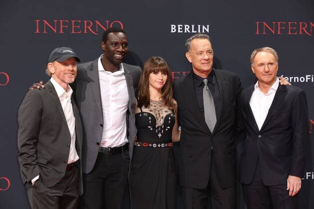 Ron Howard, Omar Sy, Felicity Jones, Tom Hanks und Dan Brown bei der Inferno Film Premiere am 10.10.2016 in Berlin Inferno Kino Premiere in Berlin, 2016 