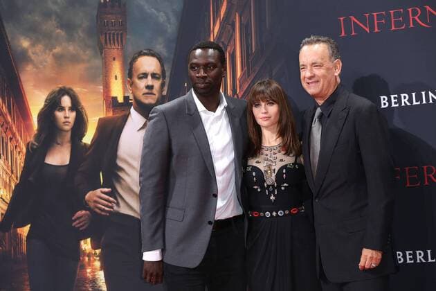 Omar Sy, Felicity Jones und Tom Hanks, die Hauptdarsteller bei der Inferno Film Premiere am 10.10.2016 in Berlin Inferno Kino Premiere in Berlin, 2016 