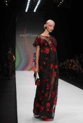 MOSCOW, RUSSIA â€“ OCTOBER 13, 2016: A model showcases a creation during a runway show for the Spring Summer 2017 collection by designer Slava Zaitsev at the Mercedes-Benz Fashion Week Russia in the Manege Central Exhibition Hall. Vyacheslav Prokofyev TASS  TS034686