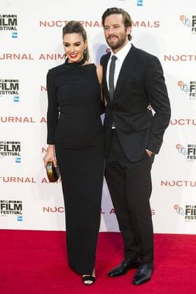 October 14, 2016 - London, London, UK - Pregnant ELIZABETH CHAMBERS and husband ARMIE HAMMER attend the Nocturnal Animals film premiere of as part of the London Film Festival. London, UK. London UK  - ZUMAl94_