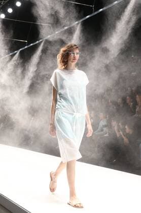 MOSCOW, RUSSIA - OCTOBER 16, 2016: A model showcases creations during a runway show for the Spring Summer 2017 collection by Russian fashion designer Yulia Nikolaeva in the Manege Central Exhibition Hall. Vyacheslav Prokofyev TASS  TS034AEE