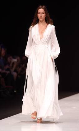 MOSCOW, RUSSIA - OCTOBER 16, 2016: A model showcases creations during a runway show for the Spring Summer 2017 collection by Russian fashion designer Oksana Fedorova in the Manege Central Exhibition Hall. Vyacheslav Prokofyev TASS  TS034AFC