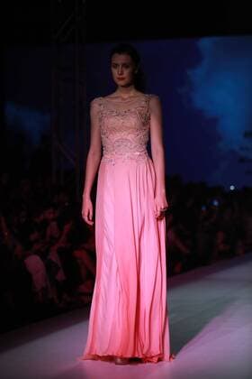 NEW DELHI, INDIA - OCTOBER 15: A model showcases the creation of designer Mandira Wirk during Amazon India Fashion Week Spring-Summer 17 at NSIC Exhibition Complex on October 15, 2016 in New Delhi, India. (Photo by Amal Ks Hindustan Times) Amazon India Fashion Week Spring Summer 2017
