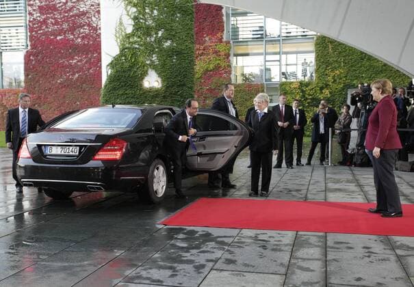 Berlin, Normandie-Treffen im Bundeskanzleramt, Foto: französischen Staatspräsident Francois Hollande, Bundeskanzlerin Angela Merkel