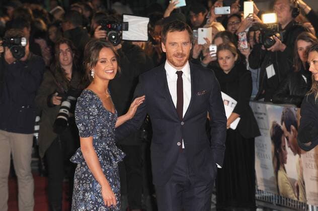 October 19, 2016 - London, England, United Kingdom - Michael Fassbender and Alicia Vikander attend the European Premiere of The Light Between Oceans at Curzon Mayfair. London United Kingdom - ZUMAs147 20161019_zap_s147_001