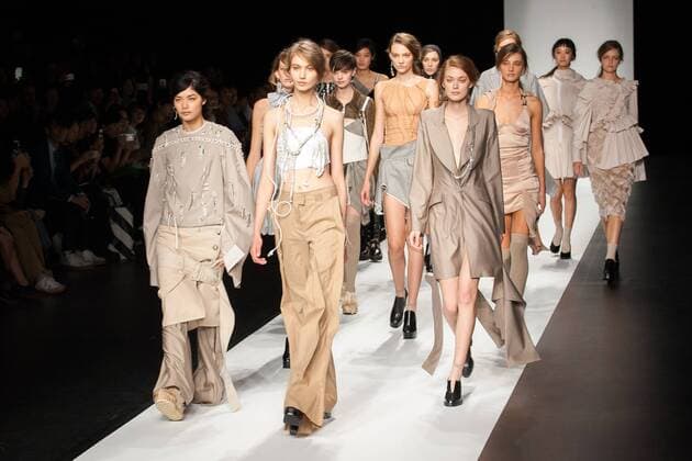 Models on the runway at the end of the Anne Sofie Madsen 2017 spring summer collection show at Amazon Fashion Week Tokyo 2017 S S.  (qdm_AnneSofieMadsen_AFWT17SS_33)