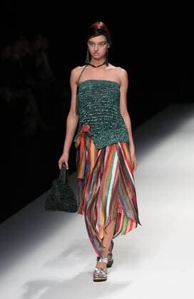 October 21, 2016, Tokyo, Japan - A model displays a creation of Japanese designer Yuma Koshino at her 2017 spring summer collection in Tokyo as a part of Japan Fashion Week on Friday, October 21, 2016.  (lwxa005634)