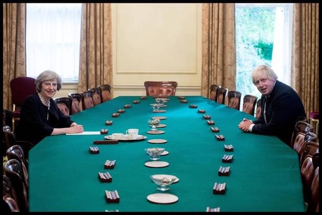 Photo filed Friday 21st October 2016- Britains Prime Minister Theresa May first 100 day s in office after taking over from David Cameron. . 15 07 2016. London, United Kingdom. Theresa May first week as the Prime Minister of United Kingdom. First week in office for the British Prime Minister Theresa May.The Prime Minister appoints Boris Johnson as Secretary of State for Foreign and Commonwealth Affairs, in the Cabinet room of No10. Mandatory Credit..  xAndrewxParsonsx xi-Imagesx IIM-13670-0069