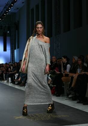 Greece: 10th AXDW fashion show in Athens A model wears a creation by Nassos Ntotsikas fashion designer. 10th Athens Xclusive Designers Week fashion event in Athens with many Greek fashion designers showcasing their creations.  GeorgexPanagakis