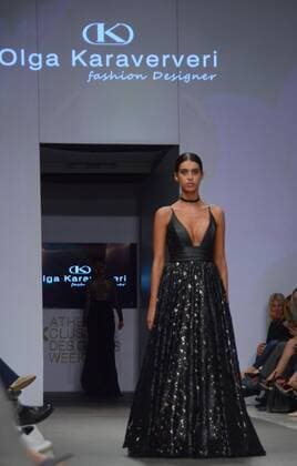 Greece: Second day of 10th AXDW in Athens A model wears a creation of Olga Karaververi fashion designer. Second day of the 10th Athens Xclusive Designers Week fashion event in Athens with many Greek fashion designers showcasing their creations.  GeorgexPanagakis