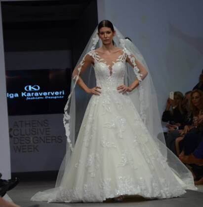 Greece: Second day of 10th AXDW in Athens A model wears a creation of Olga Karaververi fashion designer. Second day of the 10th Athens Xclusive Designers Week fashion event in Athens with many Greek fashion designers showcasing their creations.  GeorgexPanagakis