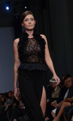 Greece: Second day of 10th AXDW in Athens A model wears a creation of Tassos Mitropoulos fashion designer. Second day of the 10th Athens Xclusive Designers Week fashion event in Athens with many Greek fashion designers showcasing their creations.  GeorgexPanagakis
