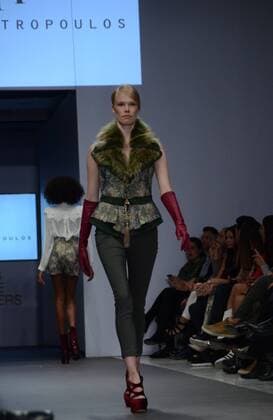 Greece: Second day of 10th AXDW in Athens A model wears a creation of Tassos Mitropoulos fashion designer. Second day of the 10th Athens Xclusive Designers Week fashion event in Athens with many Greek fashion designers showcasing their creations.  GeorgexPanagakis