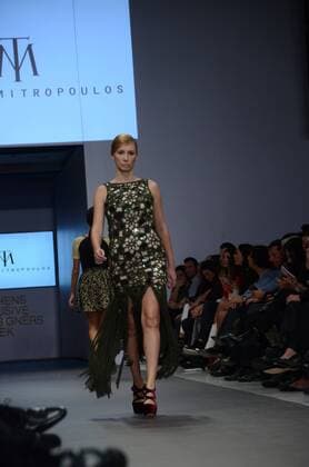 Greece: Second day of 10th AXDW in Athens A model wears a creation of Tassos Mitropoulos fashion designer. Second day of the 10th Athens Xclusive Designers Week fashion event in Athens with many Greek fashion designers showcasing their creations.  GeorgexPanagakis