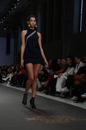 Greece: Second day of 10th AXDW in Athens A model wears a creation of Dimitrios Ordoulidis fashion designer. Second day of the 10th Athens Xclusive Designers Week fashion event in Athens with many Greek fashion designers showcasing their creations.  GeorgexPanagakis