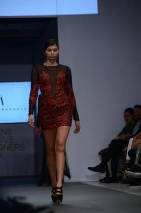 Greece: Second day of 10th AXDW in Athens A model wears a creation of Tassos Mitropoulos fashion designer. Second day of the 10th Athens Xclusive Designers Week fashion event in Athens with many Greek fashion designers showcasing their creations.  GeorgexPanagakis