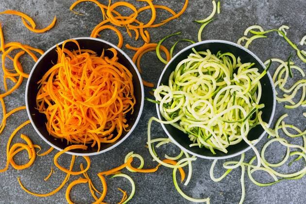 Bowl of carrot spaghetti and bowl of Zoodles  SARF03013